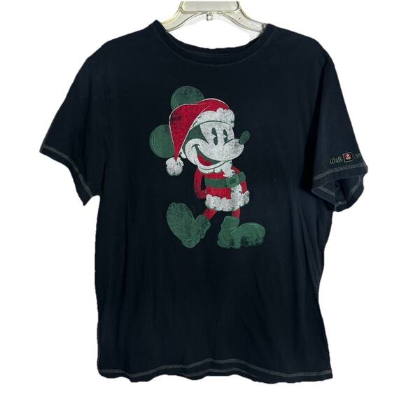 Vintage Disney Parks Santa Mickey Mouse T-Shirt M Black Christmas Retro Holiday - Picture 1 of 5